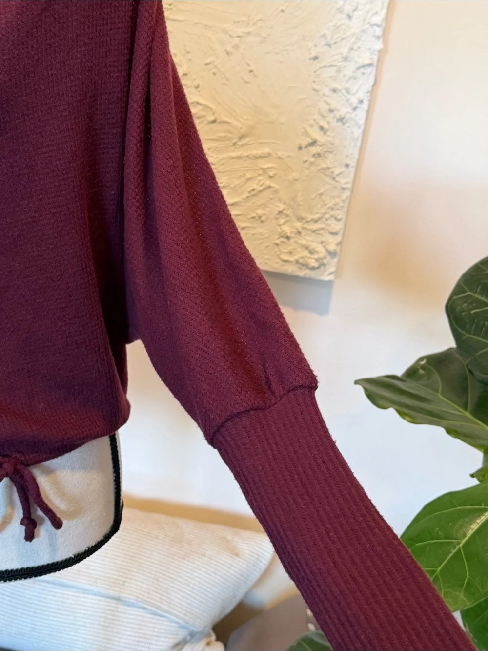 Urban Outfitters Waffle Knit Pullover Drawstring Top Raspberry Sz XS NWT